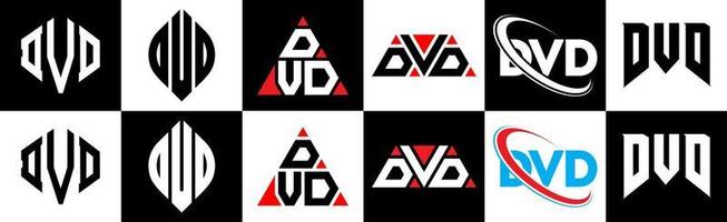 DVD brief logo ontwerp in zes stijl. DVD veelhoek, cirkel, driehoek, zeshoek, vlak en gemakkelijk stijl met zwart en wit kleur variatie brief logo reeks in een tekengebied. DVD minimalistische en klassiek logo vector