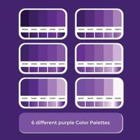 6 verschillend Purper kleur paletten met helling kleur vector