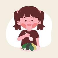 meisje aan het eten gezond groente vector