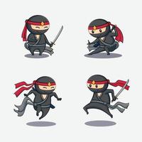 schattig Ninja tekenfilm hand- getrokken karakter reeks verzameling illustratie vector