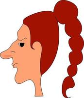 boos rood hoofd meisje, illustratie, vector Aan wit achtergrond.