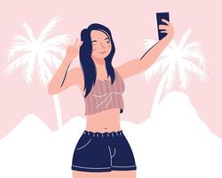 jong vrouw nemen een selfie tafereel vector