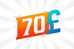 70 pond valuta vector tekst symbool. 70 Brits pond geld voorraad vector