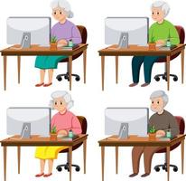 ouderen mensen zittend in voorkant van computer vector