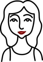 vrouw met lang haar- en rood lippenstift, illustratie, Aan een wit achtergrond. vector