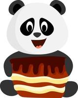 panda met taart, illustratie, vector Aan wit achtergrond.