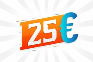 25 euro valuta vector tekst symbool. 25 euro Europese unie geld voorraad vector