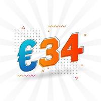 34 euro valuta vector tekst symbool. 34 euro Europese unie geld voorraad vector