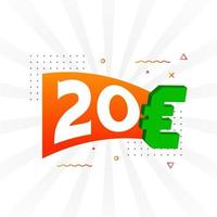 20 euro valuta vector tekst symbool. 20 euro Europese unie geld voorraad vector