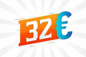 32 euro valuta vector tekst symbool. 32 euro Europese unie geld voorraad vector