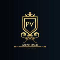 pv brief eerste met Koninklijk sjabloon.elegant met kroon logo vector, creatief belettering logo vector illustratie.