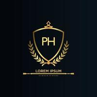 ph brief eerste met Koninklijk sjabloon.elegant met kroon logo vector, creatief belettering logo vector illustratie.