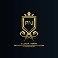 pn brief eerste met Koninklijk sjabloon.elegant met kroon logo vector, creatief belettering logo vector illustratie.
