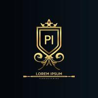pi brief eerste met Koninklijk sjabloon.elegant met kroon logo vector, creatief belettering logo vector illustratie.