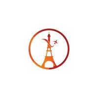 Frankrijk reizen logo. Parijs eiffel toren met vlak voor reizen logo ontwerp vector