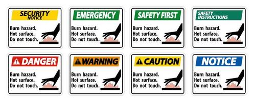 gevaar voor brandwonden en tekenen van hete oppervlakken vector