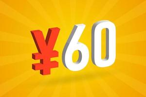 60 yuan Chinese valuta vector tekst symbool. 60 yen Japans valuta geld voorraad vector