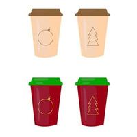 Kerstmis reeks papier cups voor koffie. koffie naar Gaan voor de winter menu. vector illustratie geïsoleerd Aan wit achtergrond