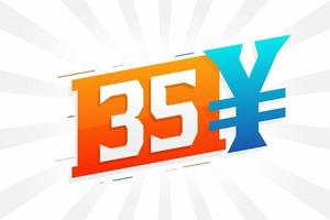 35 yuan Chinese valuta vector tekst symbool. 35 yen Japans valuta geld voorraad vector