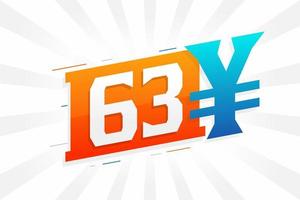 63 yuan Chinese valuta vector tekst symbool. 63 yen Japans valuta geld voorraad vector