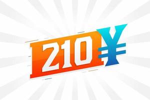 210 yuan Chinese valuta vector tekst symbool. 210 yen Japans valuta geld voorraad vector