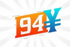 94 yuan Chinese valuta vector tekst symbool. 94 yen Japans valuta geld voorraad vector