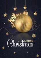 vrolijk Kerstmis en gelukkig nieuw jaar met realistisch dots licht bal gouden ster poster sjabloon. vector