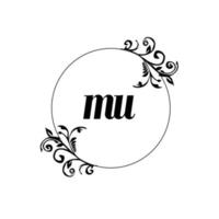 eerste mu logo monogram brief vrouwelijk elegantie vector