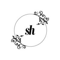 eerste sh logo monogram brief vrouwelijk elegantie vector