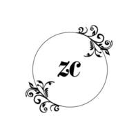 eerste zc logo monogram brief vrouwelijk elegantie vector