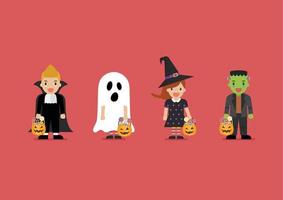 kinderen gekleed in halloween kostuums vector
