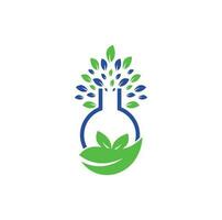 laboratorium boom logo. groen laboratorium vector logo ontwerp. blad en laboratorium fles logo