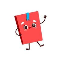 schattig rood tekenfilm boek karakter met bladwijzer vector