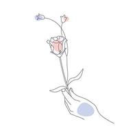 gemakkelijk lijn kunst van Holding roos illustratie vector