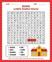 woord zoeken spel school- woord zoeken puzzel werkblad voor aan het leren engels. vector