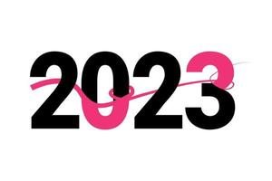 gelukkig nieuw jaar 2023 logo en tekst ontwerp sjabloon met roze en zwart. vector