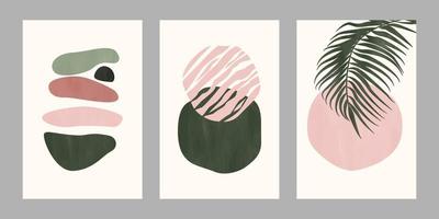 boho poster verzameling evenwicht, zon, palm laten staan. reeks van modern minimalistische abstract esthetiek illustraties. ontwerp voor sociaal media, achtergronden, ansichtkaarten, afdrukken. vector