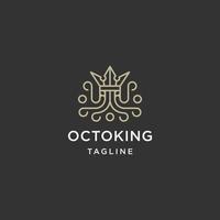 Koninklijk Octopus ontwerp met lijn kunst stijl logo sjabloon vlak vector