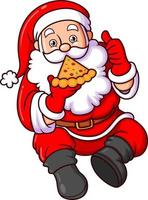 de hongerig de kerstman claus is aan het eten heerlijk pizza en geven een duim omhoog vector