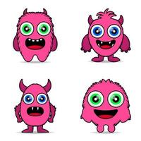 reeks schattig harig monster roze ontwerp mascotte kawaii vector