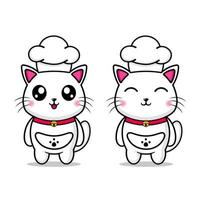 schattig kat vervelend een chef hoed ontwerp mascotte kawaii vector