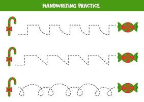 traceren lijnen voor kinderen. tekenfilm Kerstmis snoepjes. schrijven oefening. vector