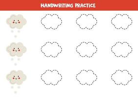 traceren lijnen voor kinderen met schattig winter wolk. schrijven oefening. vector