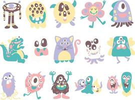 kleurrijk schattig monsters illustratie reeks vector