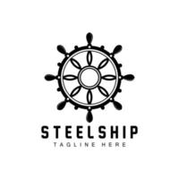 schip stuurinrichting logo, oceaan pictogrammen schip stuurinrichting vector met oceaan golven, zeilboot anker en touw, bedrijf merk het zeilen ontwerp