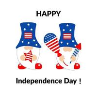 paar Amerikaans gnoom met ster, ballon, vuurwerk. gelukkig onafhankelijkheid. schattig vector prints voor 4e van juli. onafhankelijkheid dag ontwerp elementen in de kleuren van de ons nationaal vlag.
