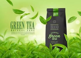 kruiden groen thee verpakking en thee plantage vector
