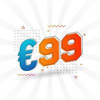 99 euro valuta vector tekst symbool. 99 euro Europese unie geld voorraad vector