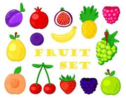 kleurrijk tekenfilm fruit icoon reeks geïsoleerd Aan wit achtergrond. tekening gemakkelijk vector zomer sappig voedsel. sap pakket of logo ontwerp element.