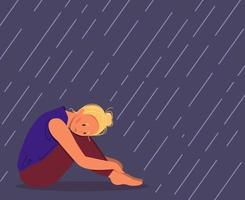 depressief jong ongelukkig meisje zittend vector